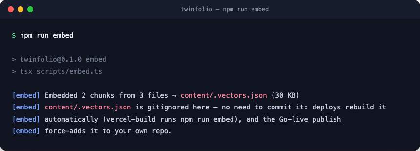 npm run embed building the local vector index